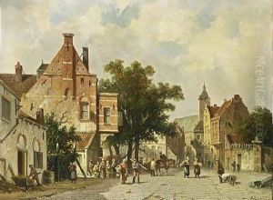 Townspeople On A Square by Adrianus Eversen