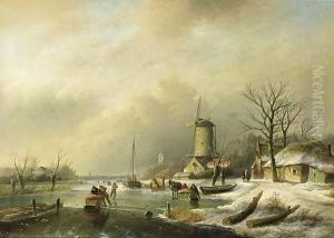 Figures With A Horse-Drawn Sledge On A Frozen River