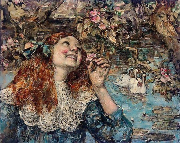 A Young Girl With Swans - view 1