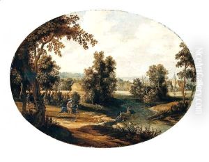 A River Landscape With A Stag Hunt