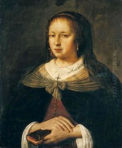 Portrait Of A Lady, Half Length, Wearing Black, Holding A Book