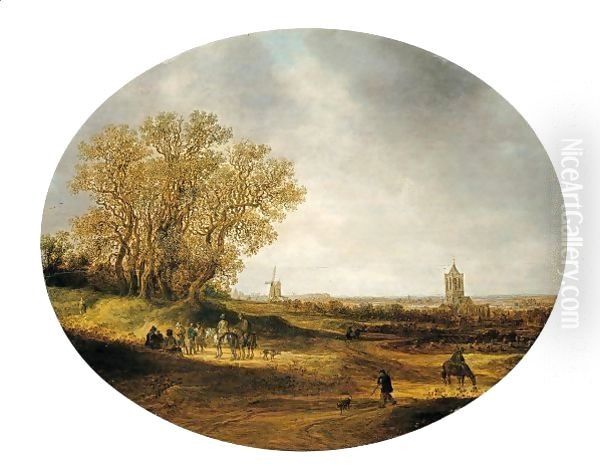 Two Riders And Other Figures On A Road, With A Distant View Of The Church Of Nieder-Elten - view 1