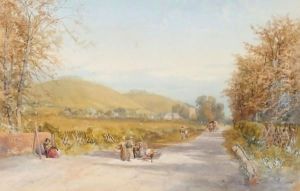 Views Of A Village With Figures In The Foreground by James Burrell-Smith