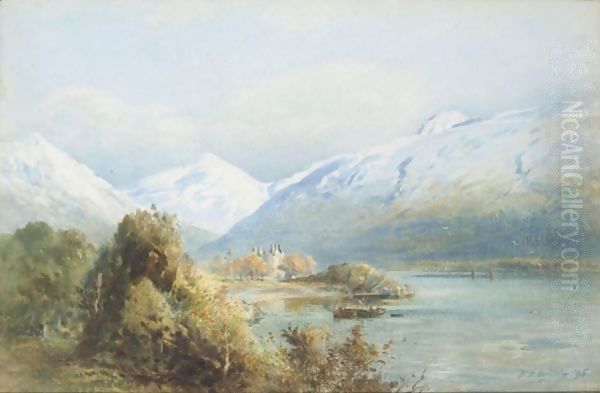 Scottish Loch With Castle In Winter - view 1