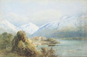 Scottish Loch With Castle In Winter by Frederick D. Ogilvie