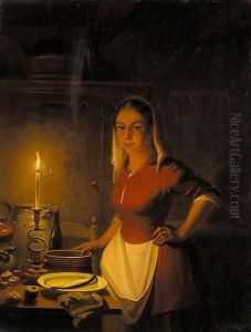 Parlour Maid By Candlelight by Pieter Gerardus Sjamaar