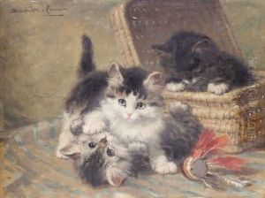 Three Kittens Playing, An Oil Sketch by Henriette Ronner-Knip