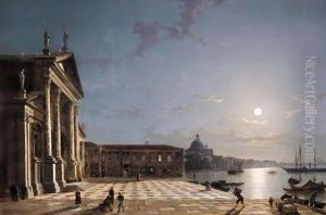 Unloading Cargo From The Grand Canal, Venice, By Moonlight by Henry Pether
