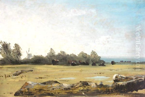 A Meadow With Cattle Grazing - view 1