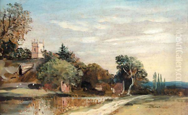 Aylesford Church, Kent, From The River Medway And A Village In A Wooded Landscape - view 1
