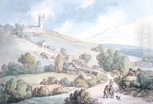 Figures On A Track Approaching St.Cullum's Church, Cornwall by Thomas Rowlandson