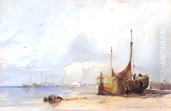 Figures Unloading Fishing Boats On The Shore - view 1