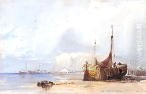 Figures Unloading Fishing Boats On The Shore