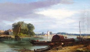 Loading Barges On The Thames