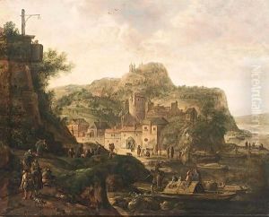 Riverlandscape With Figures Near A Town by Herman Saftleven