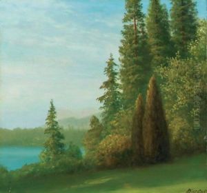 Landscape With Trees And Lake by Albert Bierstadt