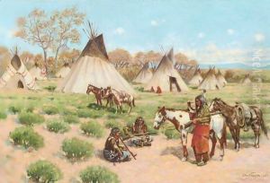 A Visit In Camp, Pine Ridge Reservation, South Dakota by John Hauser