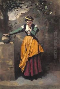 La Reveuse A La Fontaine by Jean-Baptiste-Camille Corot
