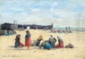 Berck. Pecheuses Sur La Plage by Eugene Boudin