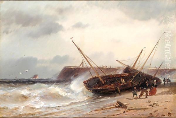 Beach boats threatened by heavy seas - view 1