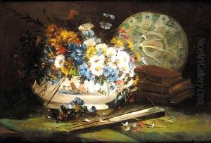 Still life of daisies and pansies in a vase