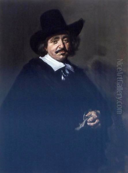 Portrait Of A Gentleman, Three-Quarter Length, In A Black Coat And Cape With A Black Hat, Holding Gloves - view 1