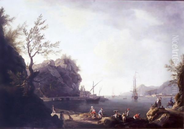 A Mediterranean Coastal Scene With A Frigate Flying The Red Ensign - view 1