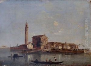 A View Of The Island Of San Giorgio In Alga, Venice, With Gondolas In The Foreground by Giacomo Guardi