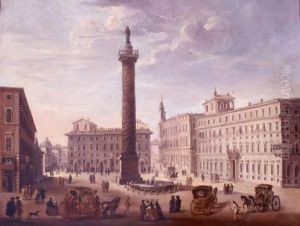 View Of The Piazza Colonna by Giacomo Van Lint