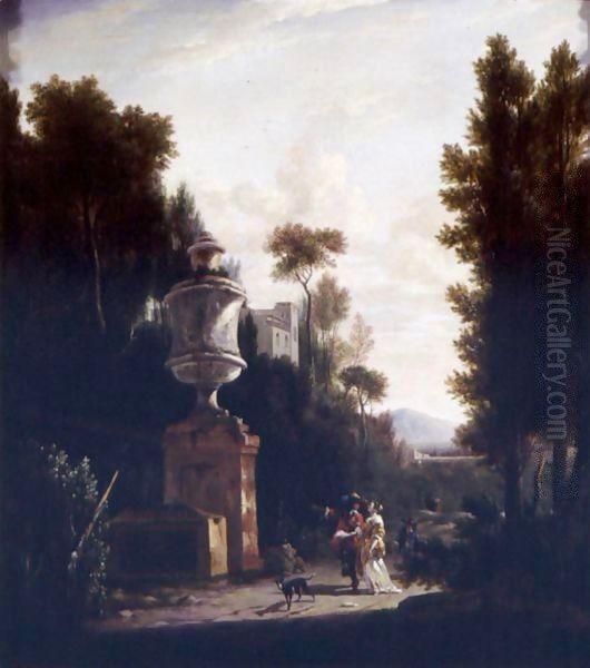 An Italianate Wooded Landscape With Figures On A Path - view 1