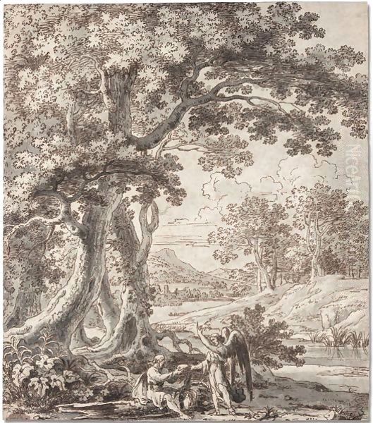 Wooded river landscape with the angel appearing to Elijah - view 1