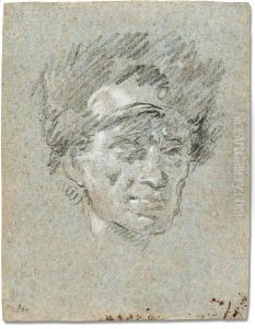 Hed of a man wearing a fur hat by Giovanni Domenico Tiepolo