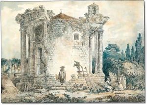 The temple of the sibyl at Tivoli by Hubert Robert