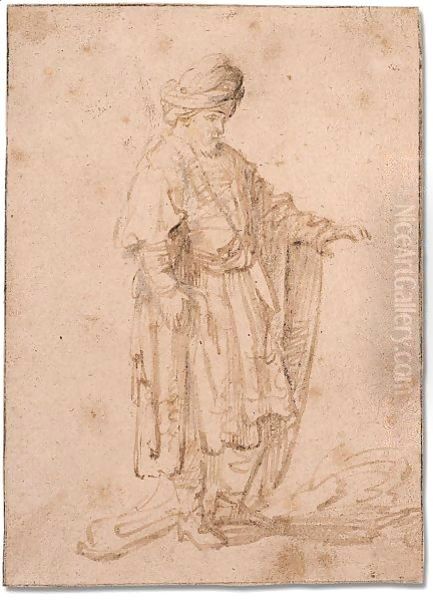 Standing man in oriental dress - view 1
