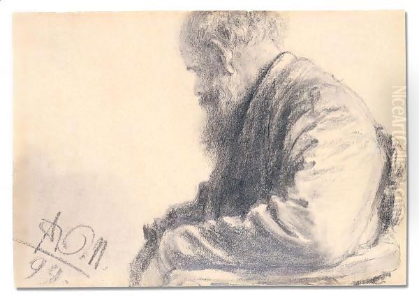 Seated old man with a beard - view 1