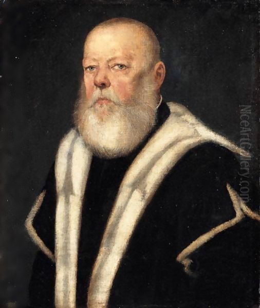 Portrait Of A Bearded Gentleman, Head And Shoulders, Wearing An Ermine-Lined Black Coat - view 1