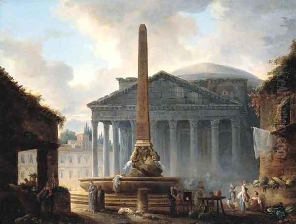 Rome, A View Of The Piazza Della Rotonda With The Pantheon And Figures Before The Obelisk Fountain - view 1