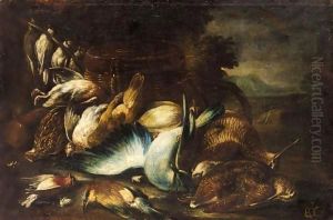 A Still Life With A Woodcock And Other Birds In A Landscape