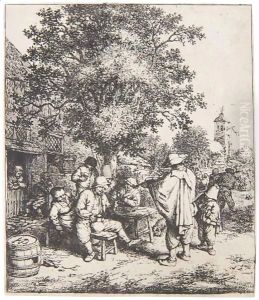 The fiddler And The Hurdy-Gurdy Boy by Adriaen Jansz. Van Ostade