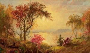 Lake Scene With Hikers In Vale by Jasper Francis Cropsey