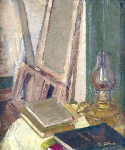 Studio Interior With Oil Lamp by Harold Gilman
