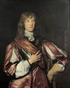 Ritratto Di Lord John Belasyse (1614-1689), Figura A Tre Quarti, In Piedi, Con Una Camicia Rossa E Bianca, Un Pettorale Ed Una Fascia Rossa by Sir Anthony Van Dyck