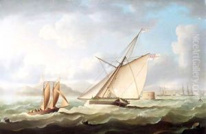 The English Cutter Yacht Venus And A Pilot Boat Off The Coast by Thomas Buttersworth