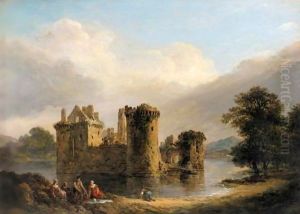 A Family Picnic In Front Of Loch Leven Castle, Kinross