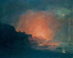 Vesuvius In Eruption Seen From Posillipo by Josepf Wright Of Derby