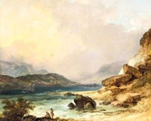 And Two Fishermen On The Bank Of An Estuary In The Lake District by Julius Caesar Ibbetson
