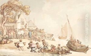 Travellers Landing On The Coast Of Holland by Thomas Rowlandson