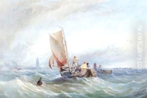 Fishing Boats In Choppy Seas Off The Coast