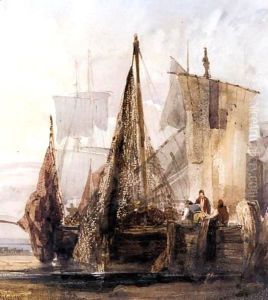 Boats Moored At A Dock by William Callow