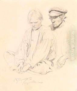 Study Of Peasant Boy And Man by Repin Iliya